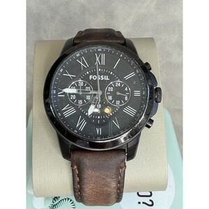 Fossil Grant FS4885 Chronograph Mens Watch Black Case Roman Dial Leather 44mm